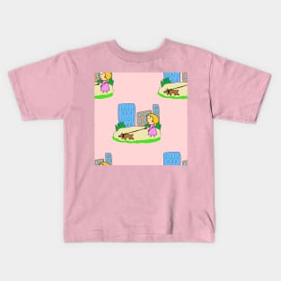 Background design pattern, girl, dog, walk, rest, fresh air Kids T-Shirt